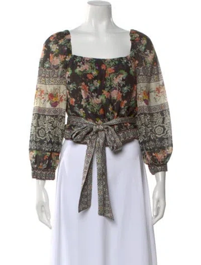 Pre-owned Alice And Olivia Floral Print Square Neckline Blouse In Black