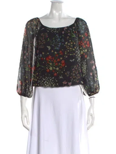 Pre-owned Alice And Olivia Floral Print Square Neckline Blouse In Black