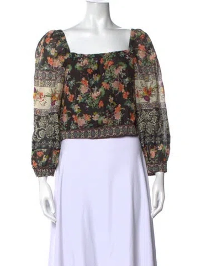 Pre-owned Alice + Olivia Floral Print Square Neckline Blouse In Black