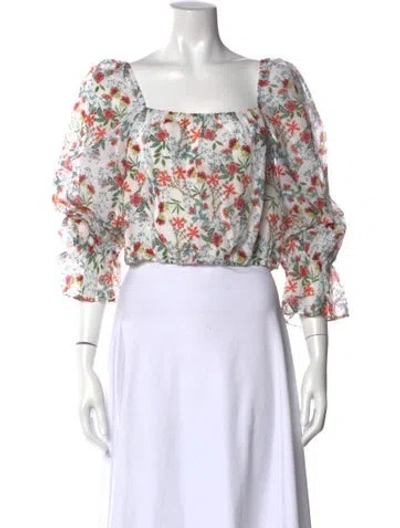 Pre-owned Alice And Olivia Floral Print Square Neckline Blouse In Neutral