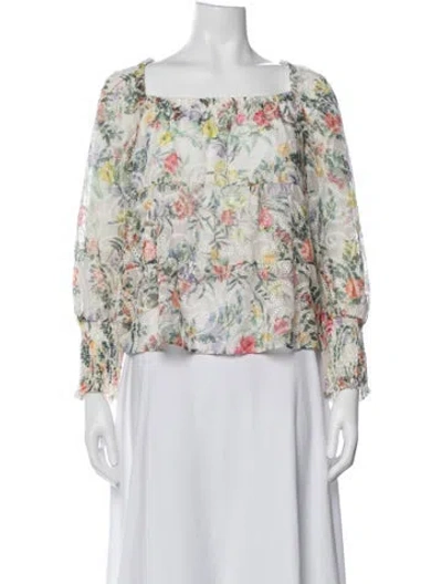 Pre-owned Alice And Olivia Floral Print Square Neckline Blouse In Neutrals