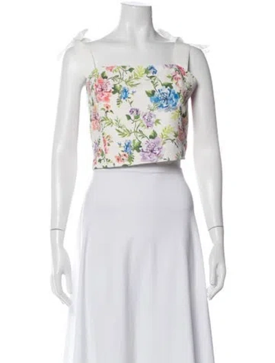 Pre-owned Alice And Olivia Floral Print Square Neckline Crop Top W/ Tags In White
