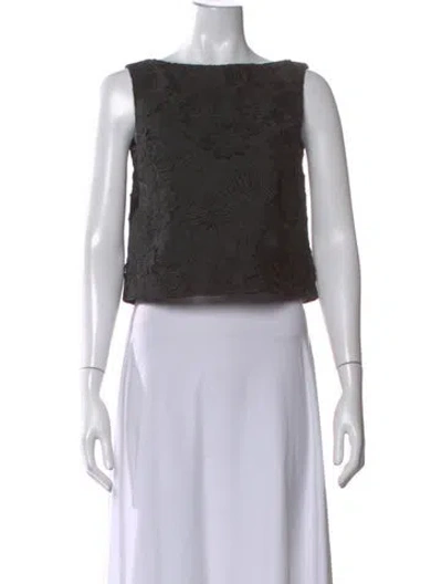 Pre-owned Alice And Olivia Floral Print Square Neckline Top In Gray