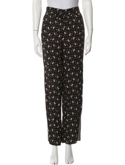 Pre-owned Alice And Olivia Floral Print Straight Leg Pants In Black