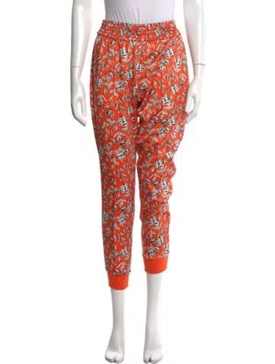 Pre-owned Alice And Olivia Floral Print Straight Leg Pants In Orange