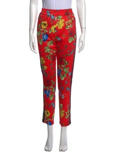 Pre-owned Alice And Olivia Floral Print Straight Leg Pants In Red