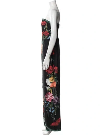 Pre-owned Alice And Olivia Floral Print Strapless Jumpsuit In Black