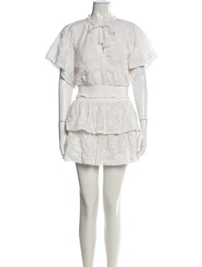 Pre-owned Alice And Olivia Floral Print Tassel Accents Skirt Set In White