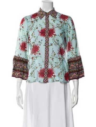 Pre-owned Alice And Olivia Floral Print Three-quarter Sleeve Blouse In Multi