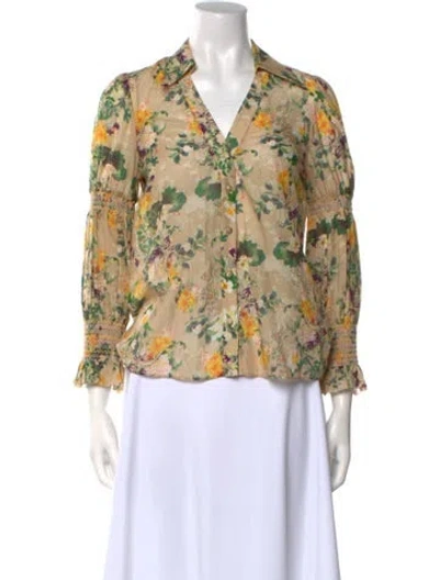 Pre-owned Alice And Olivia Floral Print Three-quarter Sleeve Blouse In Neutral