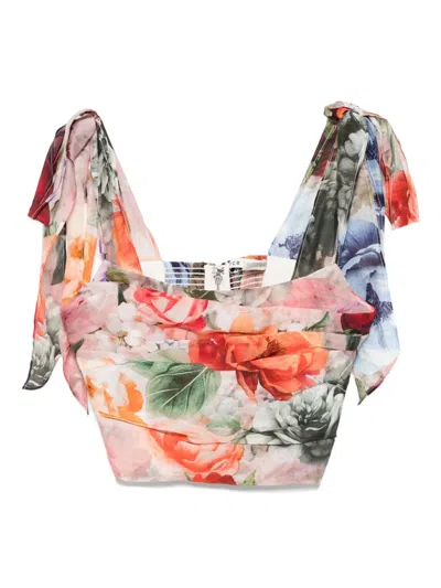 Alice And Olivia Floral-print Tie-details Blouse In Multi