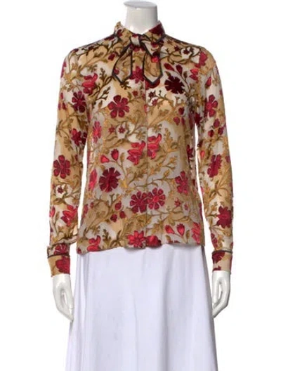 Pre-owned Alice And Olivia Floral Print Tie Neck Blouse