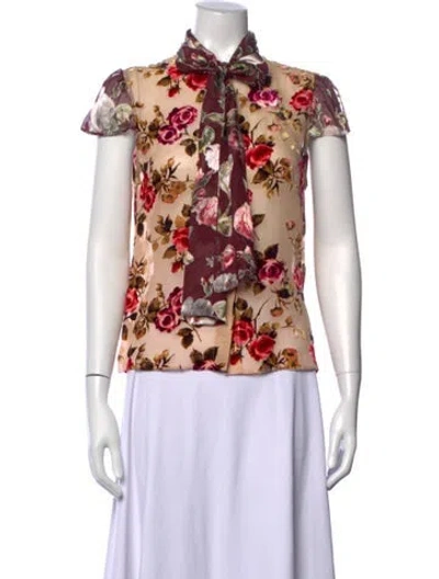 Pre-owned Alice And Olivia Floral Print Tie Neck Blouse