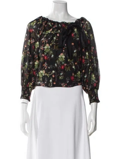 Pre-owned Alice And Olivia Floral Print Tie Neck Blouse In Multi