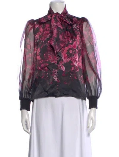 Pre-owned Alice And Olivia Floral Print Tie Neck Blouse In Multi
