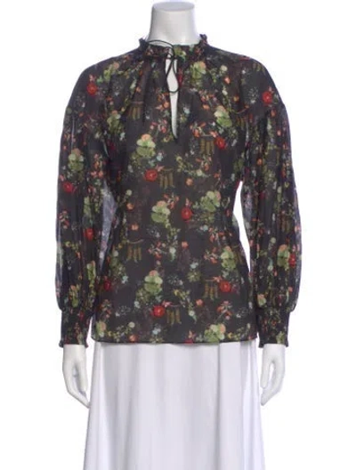 Pre-owned Alice And Olivia Floral Print Tie Neck Blouse In Multi