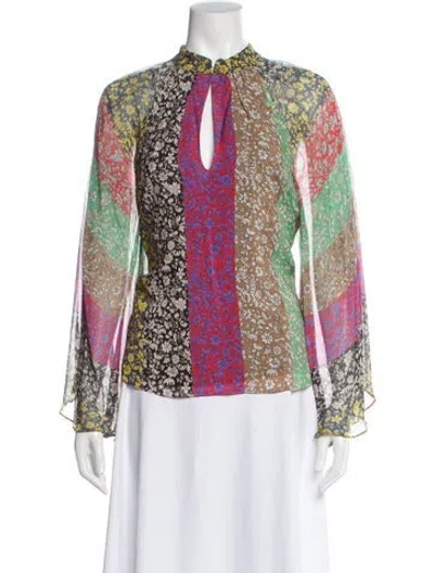 Pre-owned Alice And Olivia Floral Print Tie Neck Blouse In Multi