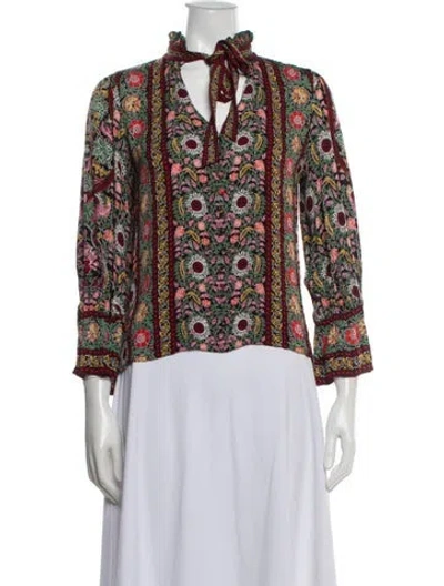 Pre-owned Alice And Olivia Floral Print Tie Neck Blouse In Multi