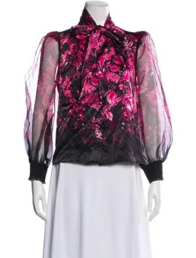 Pre-owned Alice And Olivia Floral Print Tie Neck Blouse In Multi