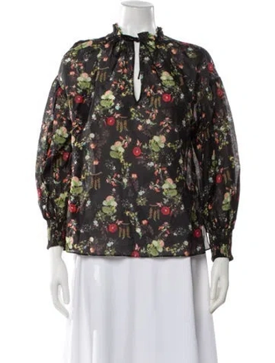 Pre-owned Alice And Olivia Floral Print Tie Neck Blouse In Multi
