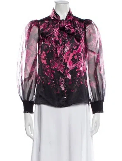 Pre-owned Alice And Olivia Floral Print Tie Neck Blouse In Multi