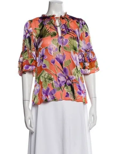 Pre-owned Alice And Olivia Floral Print Tie Neck Blouse In Multi