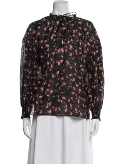 Pre-owned Alice And Olivia Floral Print Tie Neck Blouse In Multi