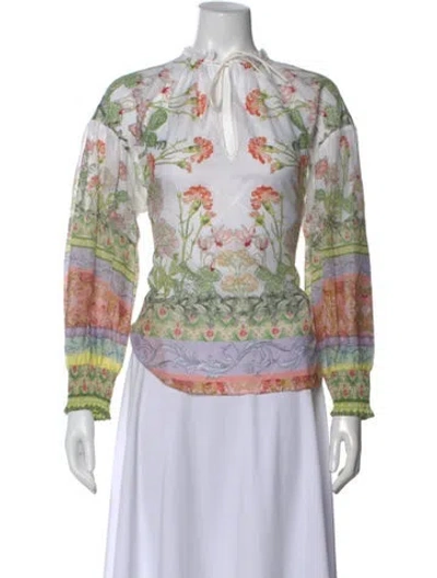 Pre-owned Alice And Olivia Floral Print Tie Neck Blouse In Multi