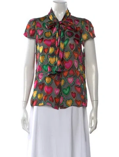 Pre-owned Alice And Olivia Floral Print Tie Neck Blouse In Multi