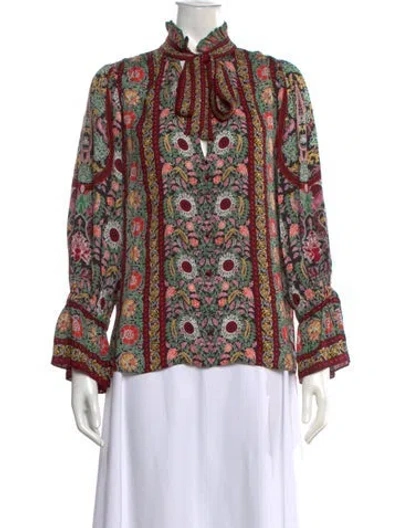Pre-owned Alice And Olivia Floral Print Tie Neck Blouse In Multi