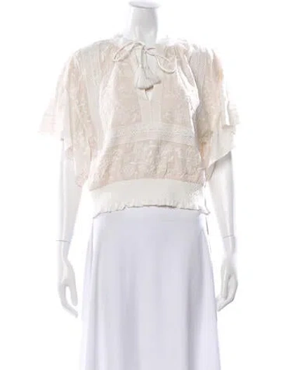 Pre-owned Alice And Olivia Floral Print Tie Neck Blouse In Neutral