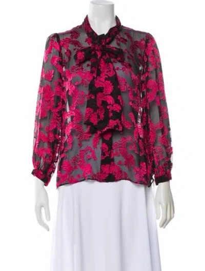 Pre-owned Alice And Olivia Floral Print Tie Neck Blouse In Pink