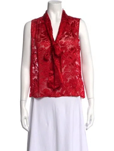 Pre-owned Alice And Olivia Floral Print Tie Neck Blouse In Red