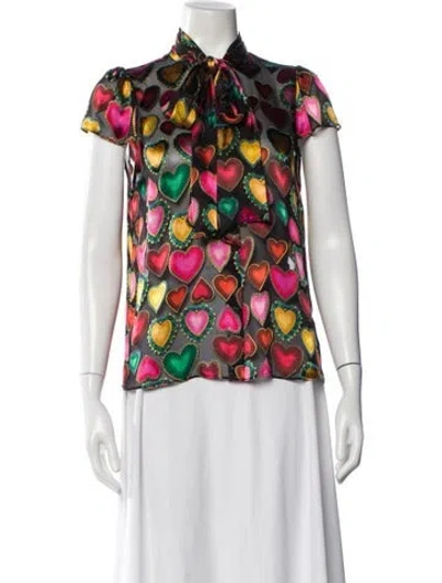 Pre-owned Alice And Olivia Floral Print Tie Neck Blouse W/ Tags In Blue