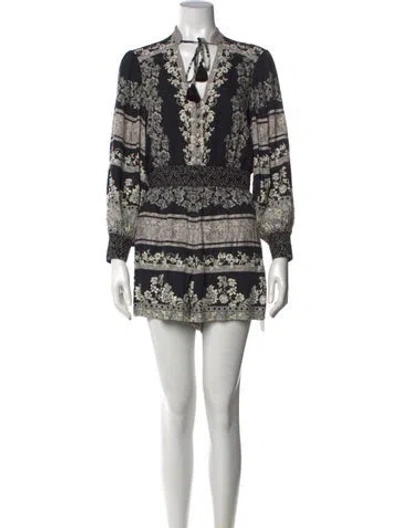 Pre-owned Alice And Olivia Floral Print Tie Neck Jumpsuit In Black