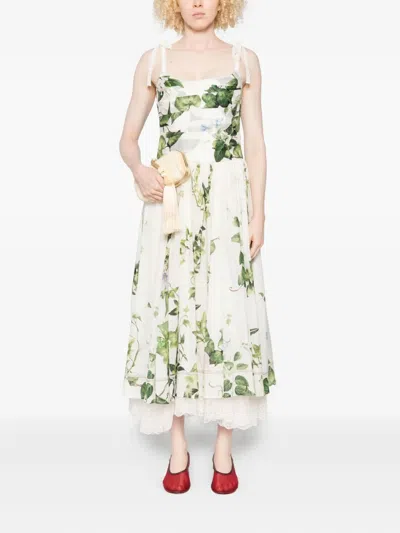Alice And Olivia Floral-print Tie-shoulder Dress In White