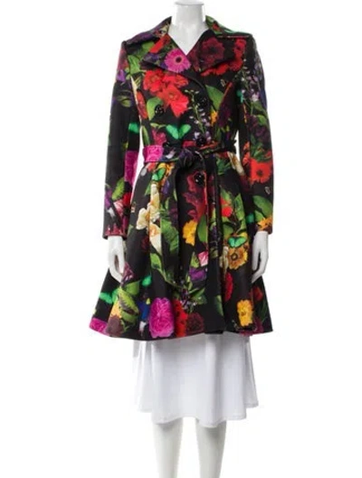 Pre-owned Alice And Olivia Floral Print Trench Coat In Black