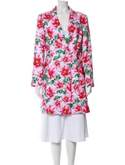 Pre-owned Alice And Olivia Floral Print Trench Coat In Black