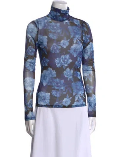 Pre-owned Alice And Olivia Floral Print Turtleneck Sweatshirt In Blue