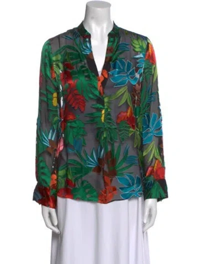 Pre-owned Alice And Olivia Floral Print V-neck Blouse In Black