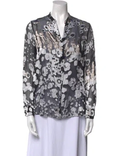 Pre-owned Alice And Olivia Floral Print V-neck Blouse In Black