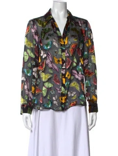 Pre-owned Alice And Olivia Floral Print V-neck Blouse In Black