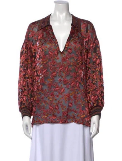 Pre-owned Alice And Olivia Floral Print V-neck Blouse In Black