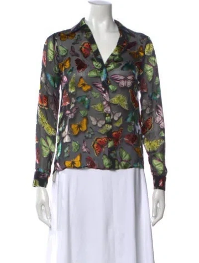 Pre-owned Alice And Olivia Floral Print V-neck Blouse In Black