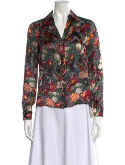 Pre-owned Alice And Olivia Floral Print V-neck Blouse In Black