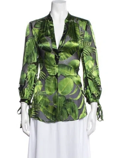 Pre-owned Alice And Olivia Floral Print V-neck Blouse In Black/green