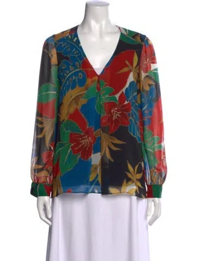 Pre-owned Alice And Olivia Floral Print V-neck Blouse In Black/red