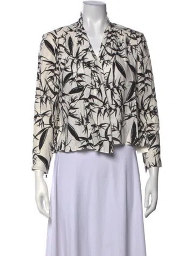 Pre-owned Alice + Olivia Floral Print V-neck Blouse In Black/white
