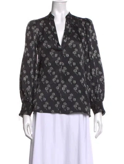 Pre-owned Alice And Olivia Floral Print V-neck Blouse In Blue