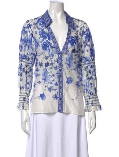 Pre-owned Alice And Olivia Floral Print V-neck Blouse In Blue